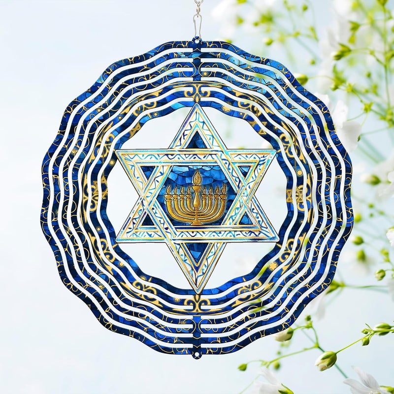 FLAGWIX Hanukkah Gifts for Women Men - Star of David 3D Stainless Steel Wind Spinners Outdoor 12in - Hanukkah Decorations, Chanukah Hanging Wind Spinners Garden Decor, Spiritual Religious Jewish Gifts - Image 1
